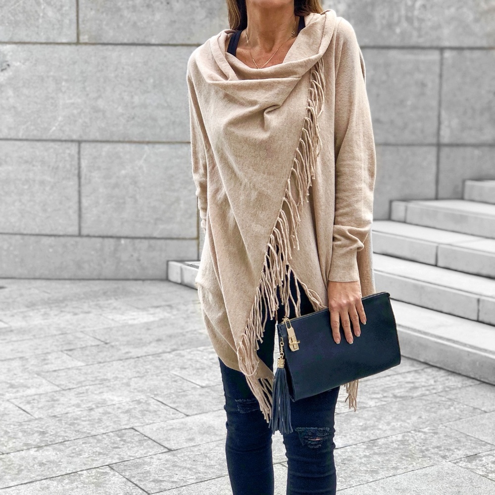 LAST1 - FRINGE CARDI - Oatmeal - Picture 5 of 6